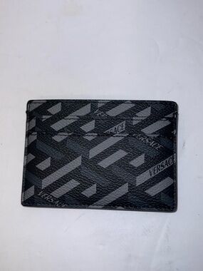 Versace Black & Gray Geometric Pattern Card Holder